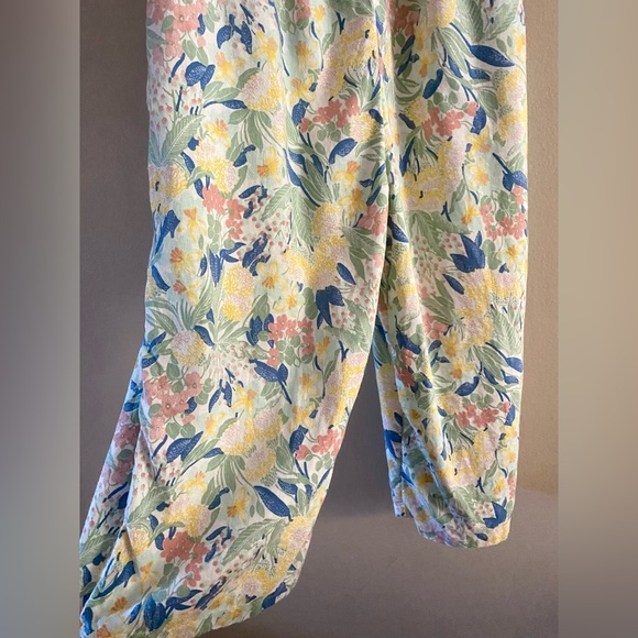 Nordstrom Girl's Linen Blend Wide Leg Floral Overalls Pockets Tie Straps Size 8 - Picture 5 of 13